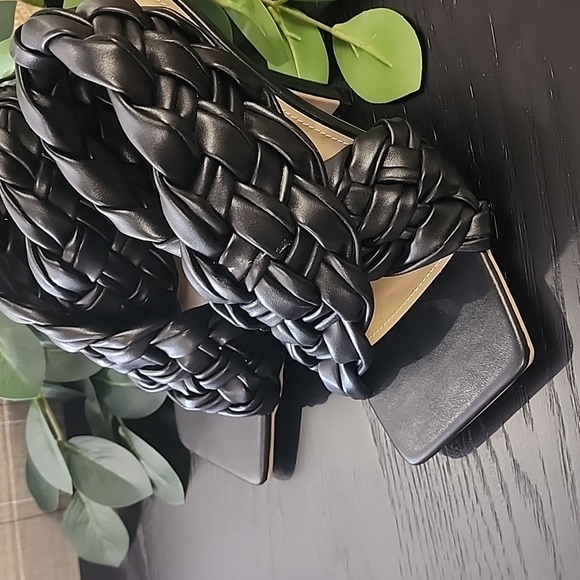 EGO Square Toe Puffy Braided Criss Cross Heels UK 6 US 8 Quilted Vegan Slingback - Picture 14 of 15